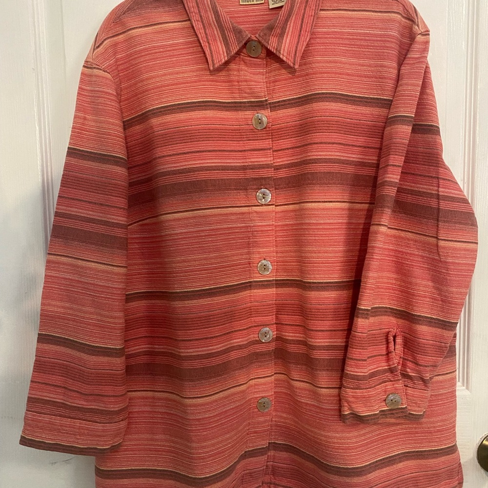 Women's Linden Hill Striped Button Front Top 100% Cotton Coral Pink Jacket XXL